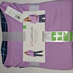 CUDDL DUDS 2PC Sueded Jersey Henley Top W/ Bottoms NWT PURPLE MULTI PLAID
